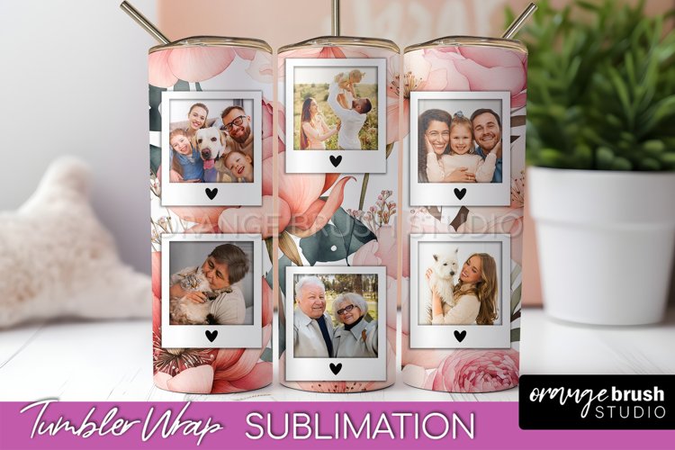 Photo Tumbler Wrap, Floral Picture Frame Tumbler Sublimation example image 1