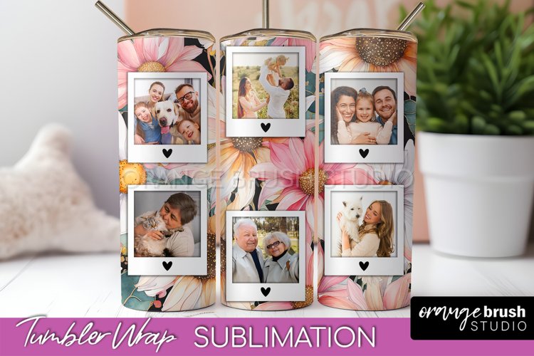 Photo Tumbler Wrap, Floral Picture Frame Tumbler Sublimation example image 1