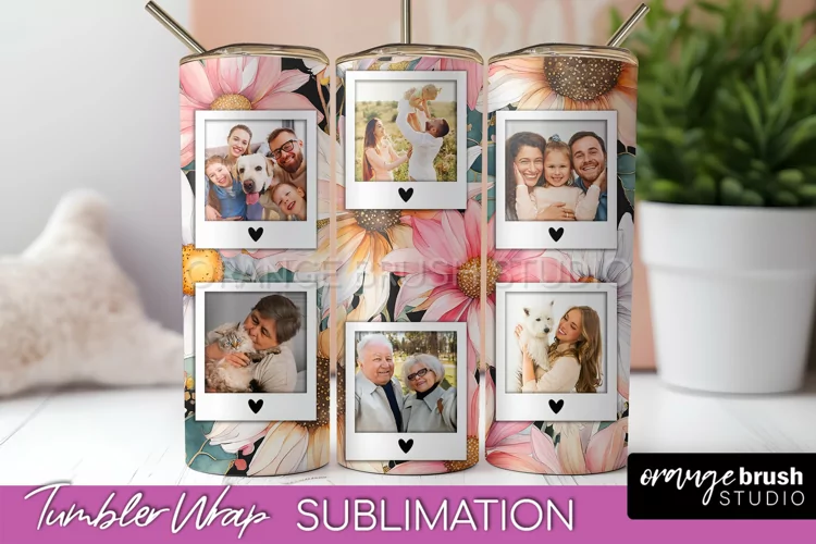 Photo Tumbler Wrap, Floral Picture Frame Tumbler Sublimation