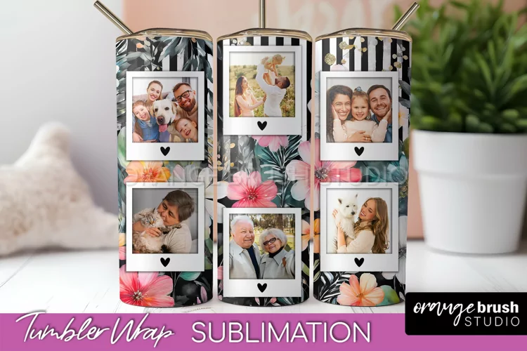 Photo Tumbler Wrap, Floral Picture Frame Tumbler Sublimation