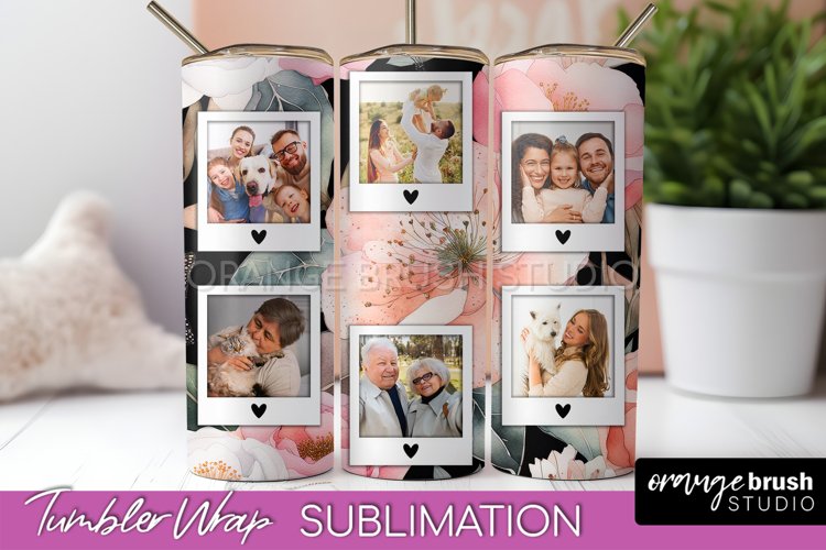 Photo Tumbler Wrap, Floral Picture Frame Tumbler Sublimation example image 1