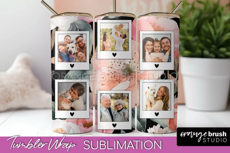 Photo Tumbler Wrap, Floral Picture Frame Tumbler Sublimation