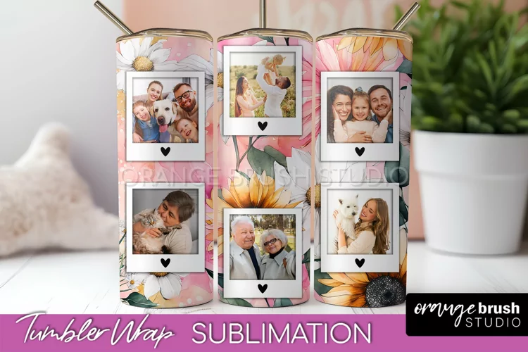 Photo Tumbler Wrap, Floral Picture Frame Tumbler Sublimation
