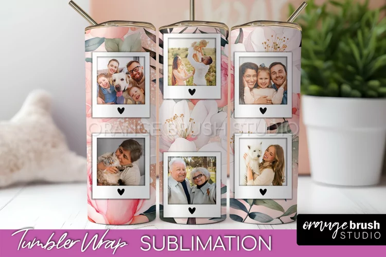 Photo Tumbler Wrap, Floral Picture Frame Tumbler Sublimation