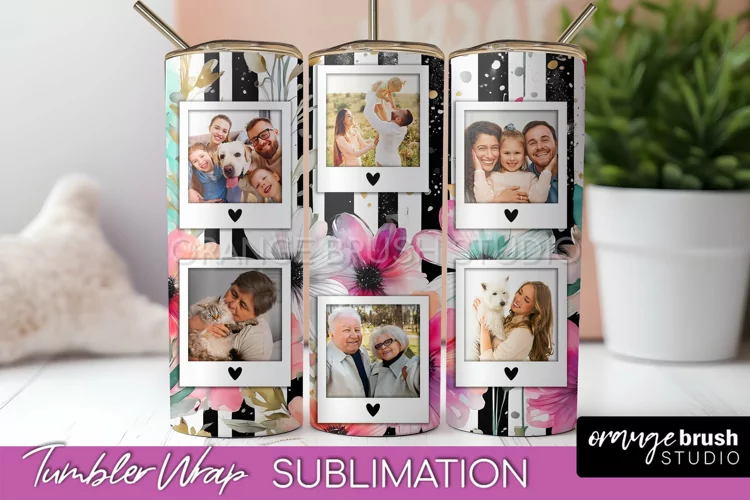 Photo Tumbler Wrap, Floral Picture Frame Tumbler Sublimation