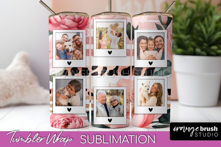 Photo Tumbler Wrap, Floral Picture Frame Tumbler Sublimation example image 1