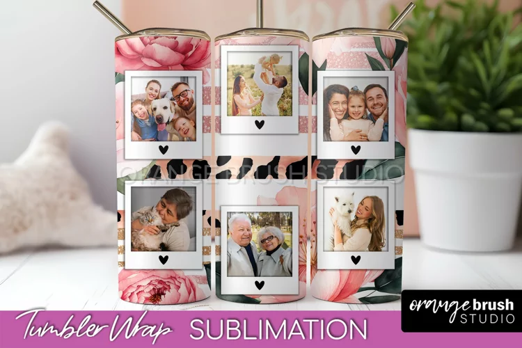 Photo Tumbler Wrap, Floral Picture Frame Tumbler Sublimation