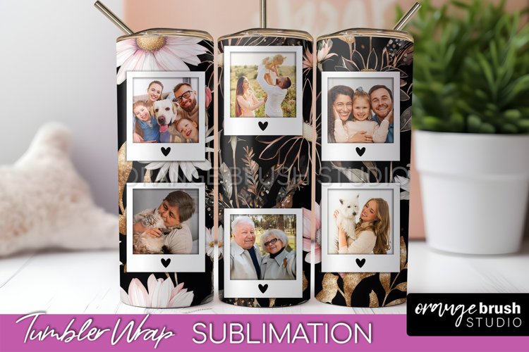 Photo Tumbler Wrap, Floral Picture Frame Tumbler Sublimation example image 1