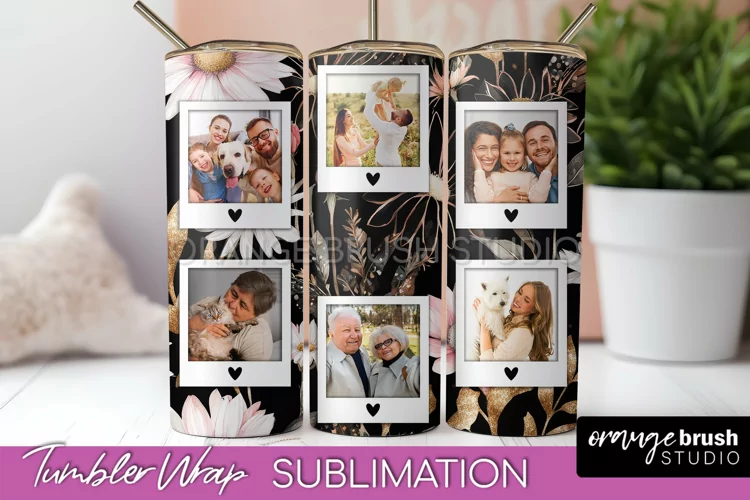 Photo Tumbler Wrap, Floral Picture Frame Tumbler Sublimation
