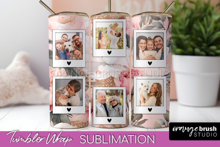 Photo Tumbler Wrap, Floral Picture Frame Tumbler Sublimation example image 1