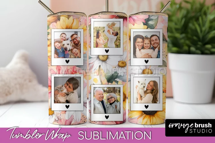 Photo Tumbler Wrap, Floral Picture Frame Tumbler Sublimation