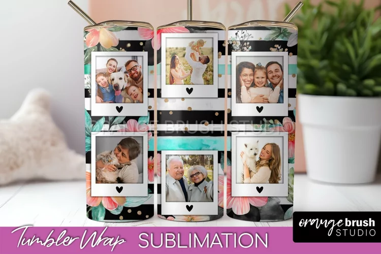 Photo Tumbler Wrap, Floral Picture Frame Tumbler Sublimation