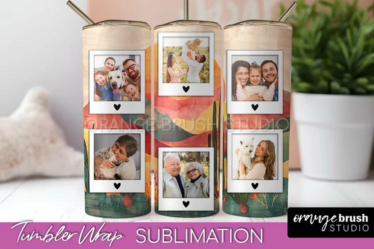 Photo Tumbler Wrap, Boho Family Frame Tumbler Sublimation