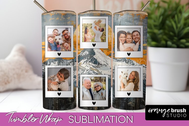Photo Tumbler Wrap, Boho Family Frame Tumbler Sublimation example image 1