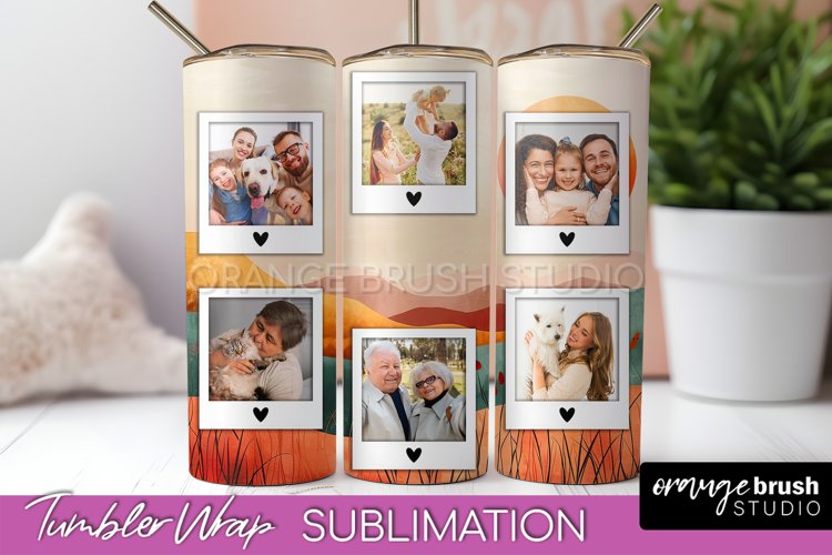 Photo Tumbler Wrap, Boho Family Frame Tumbler Sublimation example image 1