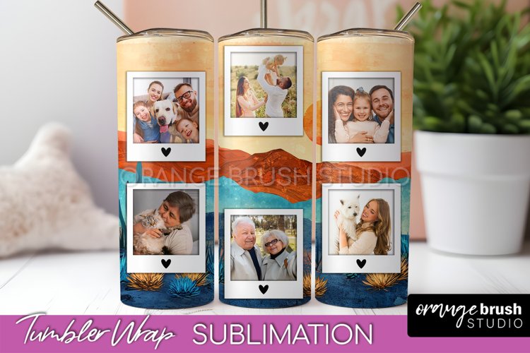 Photo Tumbler Wrap, Boho Family Frame Tumbler Sublimation example image 1