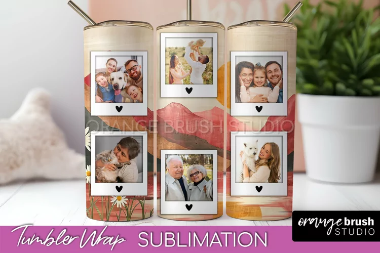 Photo Tumbler Wrap, Boho Family Frame Tumbler Sublimation