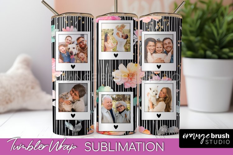 Photo Tumbler Wrap, Floral Picture Frame Tumbler Sublimation example image 1