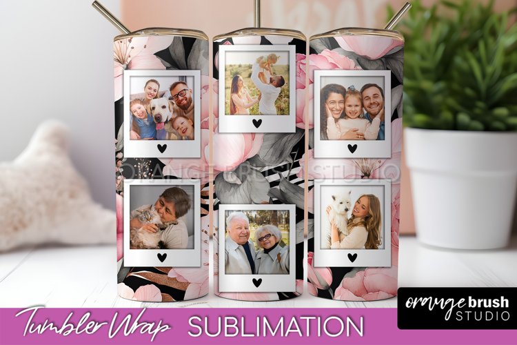 Photo Tumbler Wrap, Floral Picture Frame Tumbler Sublimation example image 1