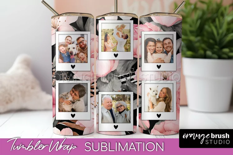 Photo Tumbler Wrap, Floral Picture Frame Tumbler Sublimation