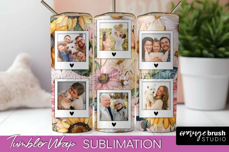 Photo Tumbler Wrap, Floral Picture Frame Tumbler Sublimation