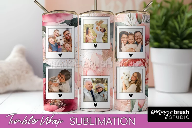 Photo Tumbler Wrap, Floral Picture Frame Tumbler Sublimation