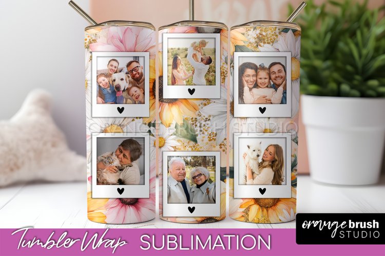 Photo Tumbler Wrap, Floral Picture Frame Tumbler Sublimation example image 1