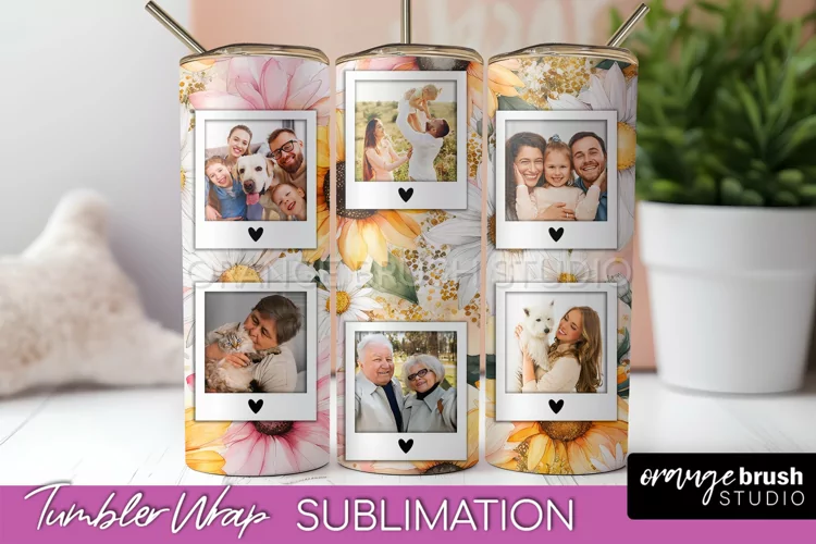 Photo Tumbler Wrap, Floral Picture Frame Tumbler Sublimation