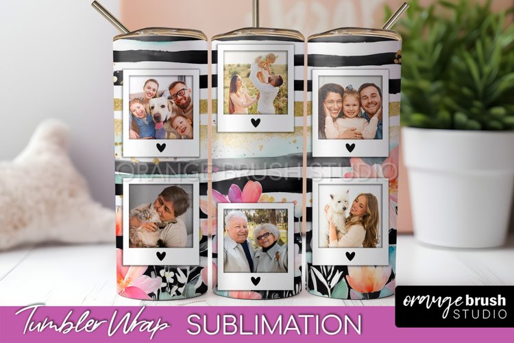 Photo Tumbler Wrap, Floral Picture Frame Tumbler Sublimation example image 1