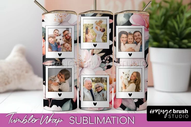 Photo Tumbler Wrap, Floral Picture Frame Tumbler Sublimation