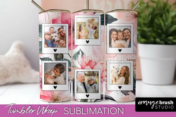 Photo Tumbler Wrap, Floral Picture Frame Tumbler Sublimation