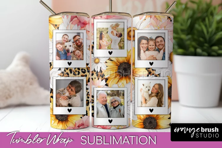 Photo Tumbler Wrap, Floral Picture Frame Tumbler Sublimation