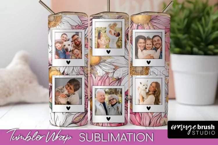 Photo Tumbler Wrap, Floral Picture Frame Tumbler Sublimation
