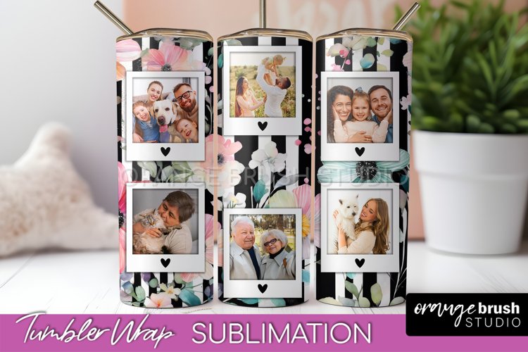 Photo Tumbler Wrap, Floral Picture Frame Tumbler Sublimation example image 1