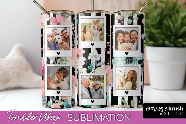Photo Tumbler Wrap, Floral Picture Frame Tumbler Sublimation