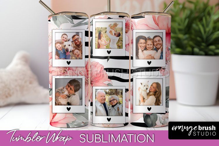 Photo Tumbler Wrap, Floral Picture Frame Tumbler Sublimation example image 1