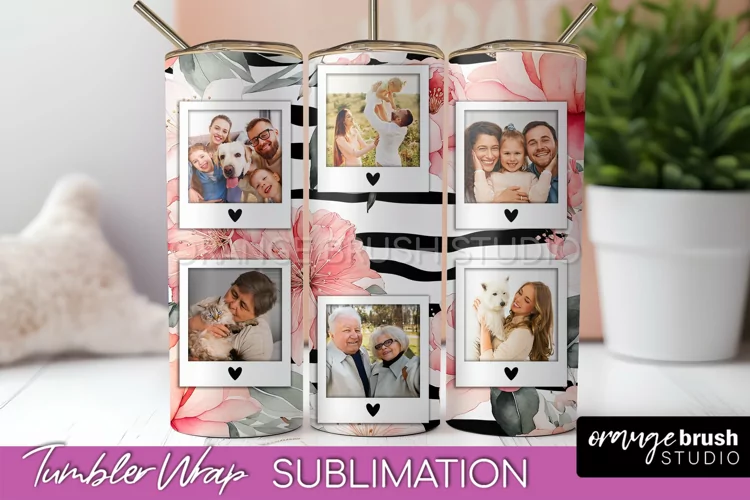 Photo Tumbler Wrap, Floral Picture Frame Tumbler Sublimation