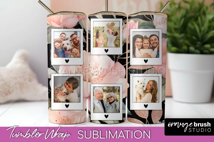 Photo Tumbler Wrap, Floral Picture Frame Tumbler Sublimation