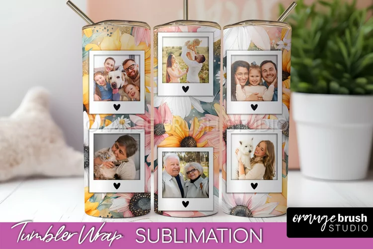 Photo Tumbler Wrap, Floral Picture Frame Tumbler Sublimation