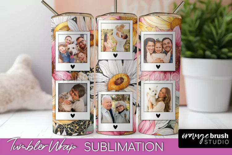 Photo Tumbler Wrap, Floral Picture Frame Tumbler Sublimation