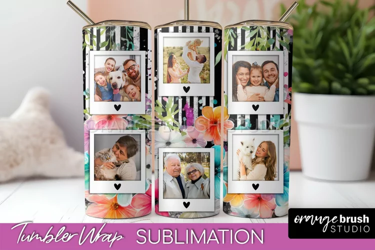 Photo Tumbler Wrap, Floral Picture Frame Tumbler Sublimation