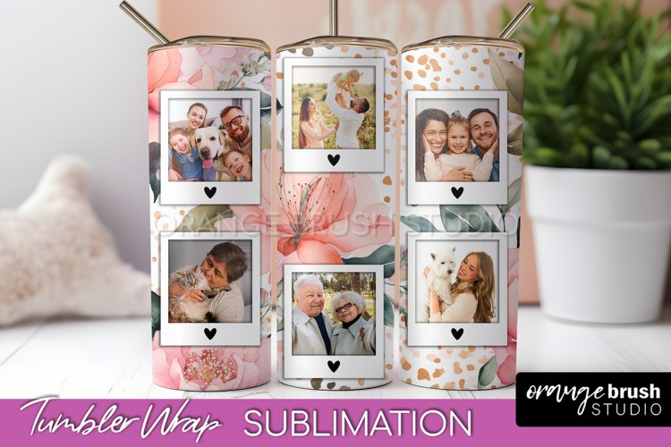 Photo Tumbler Wrap, Floral Picture Frame Tumbler Sublimation example image 1