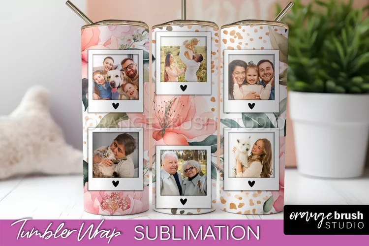 Photo Tumbler Wrap, Floral Picture Frame Tumbler Sublimation