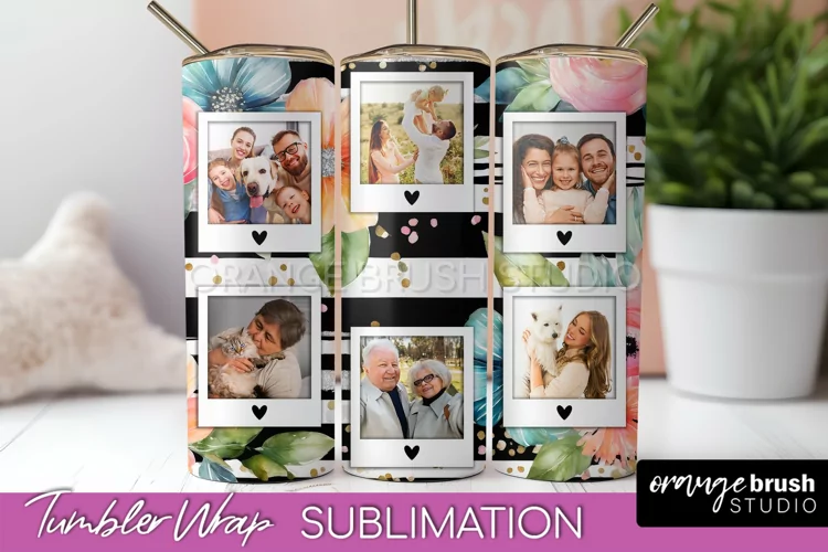 Photo Tumbler Wrap, Floral Picture Frame Tumbler Sublimation