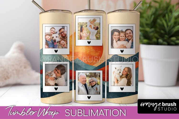 Photo Tumbler Wrap, Boho Family Frame Tumbler Sublimation example image 1