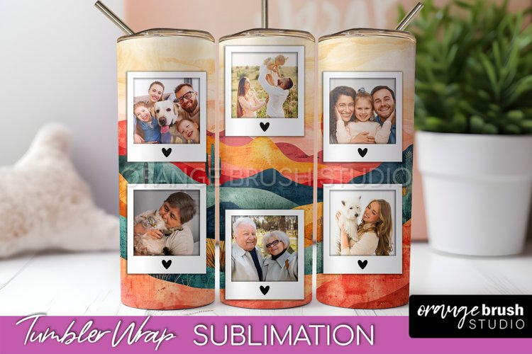 Photo Tumbler Wrap, Boho Family Frame Tumbler Sublimation example image 1