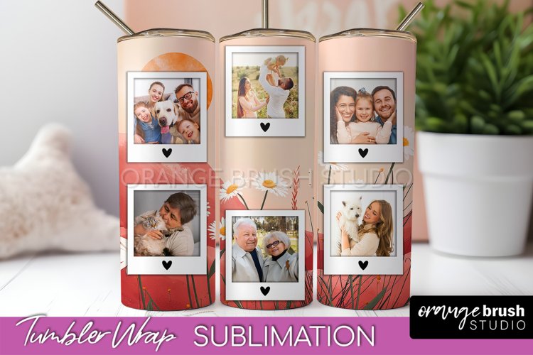 Photo Tumbler Wrap, Boho Family Frame Tumbler Sublimation example image 1
