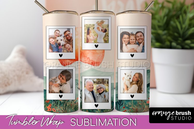 Photo Tumbler Wrap, Boho Family Frame Tumbler Sublimation example image 1