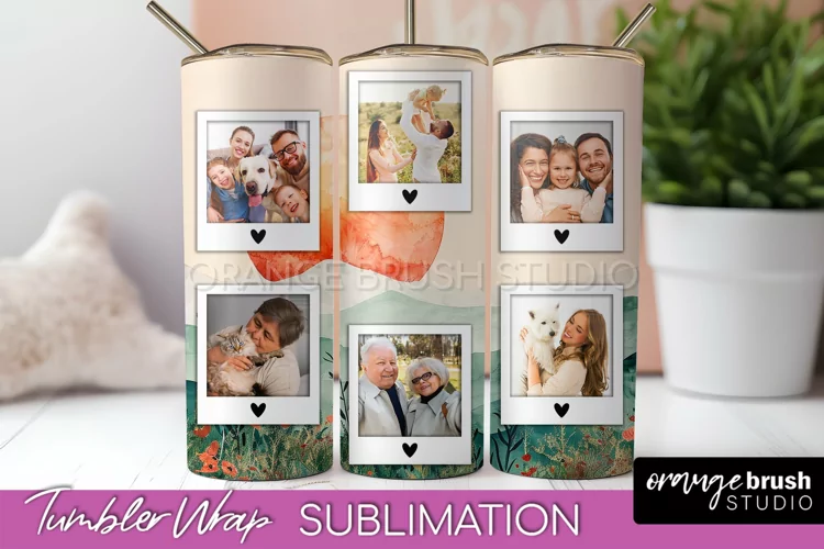 Photo Tumbler Wrap, Boho Family Frame Tumbler Sublimation