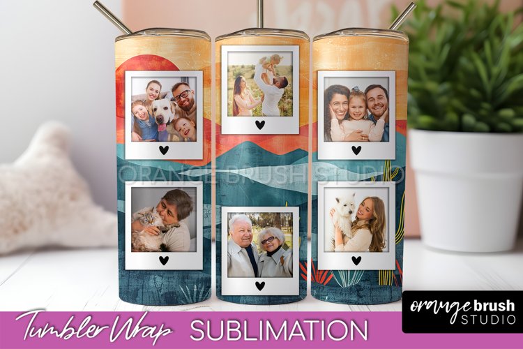 Photo Tumbler Wrap, Boho Family Frame Tumbler Sublimation example image 1